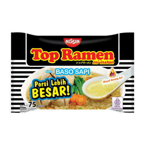 Mi instan top ramen besar rasa baso sapi